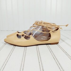 Banana Republic Allie Tan Cream Pointed Toe Comfy Lace-Up Flats I912